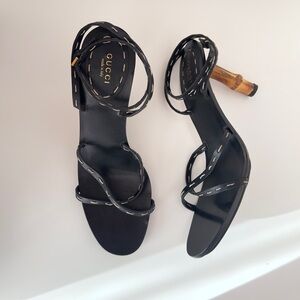 *SOLD* Gucci Black Strappy Heels with Bamboo Detail